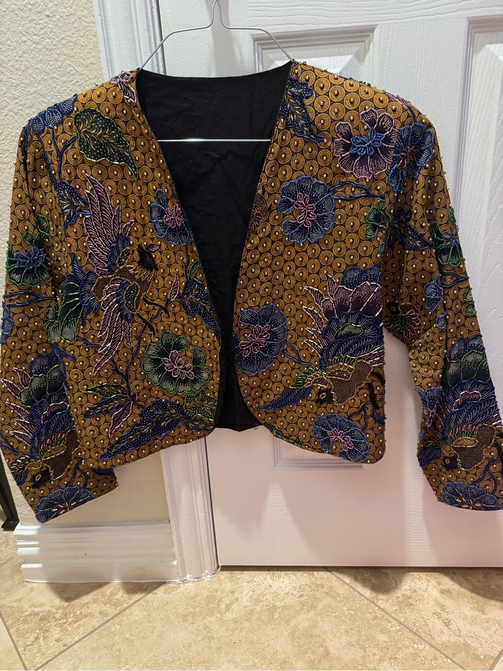 Cropped Floral Embroidered beaded Jacket